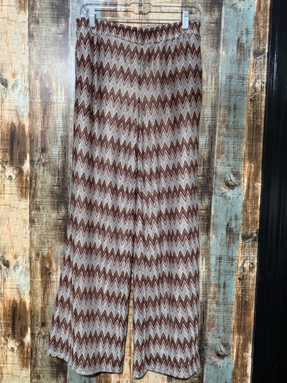 Cato Zigzag Wide-Leg Pants in Brown and Cream